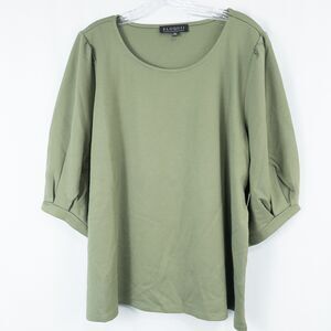 Eloquii Ponte Puff Sleeve Top Womens 20 Olive Green Office Casual Capsule Staple